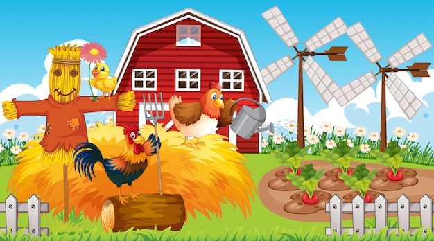 Farm theme background with farm animals