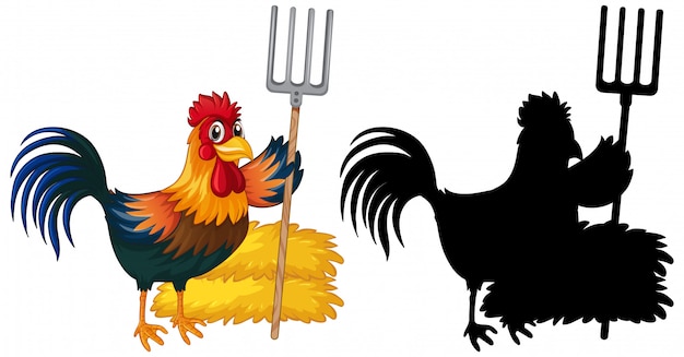 Free Vector farmer chicken with its silhouette