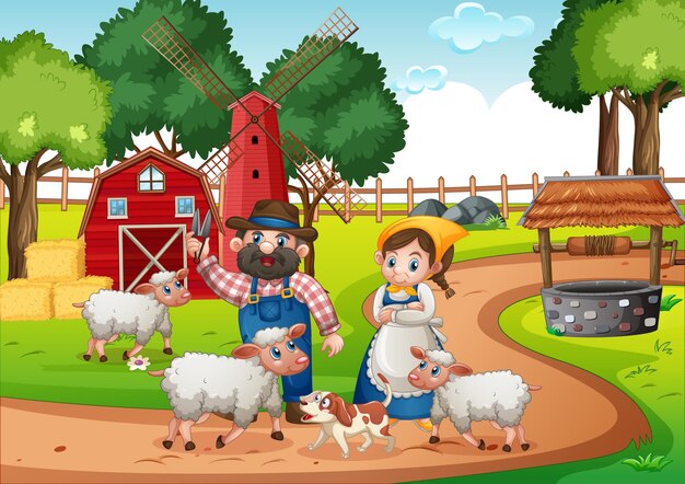 Farmer couple with animals