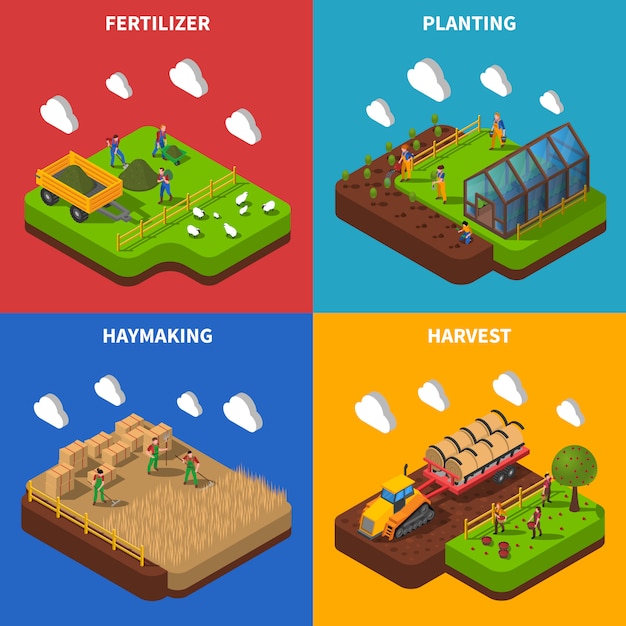 Farmer Isometric Concept vector image Set