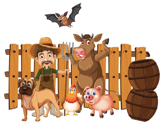 Free Vector farmer and many animals