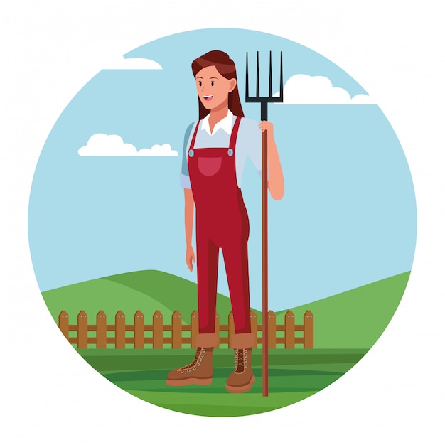 Free vector farmer working in camp cartoon