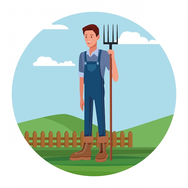 Free Vector farmer working in camp cartoon