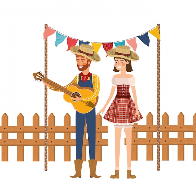 Farmers couple with musical instrument