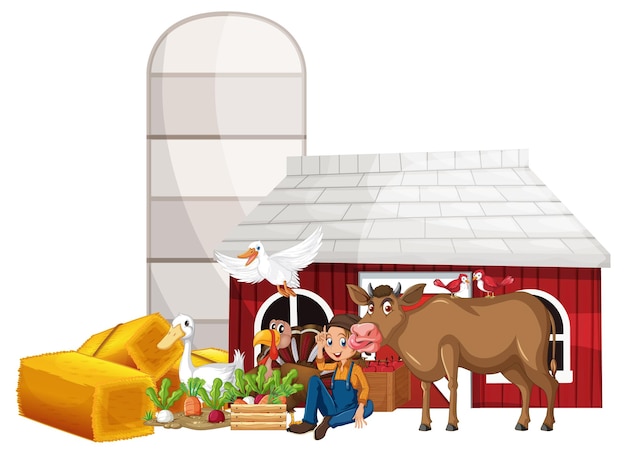 Free Vector farming theme with farmer and animals