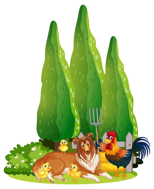 Free Vector farmyard friends under trees