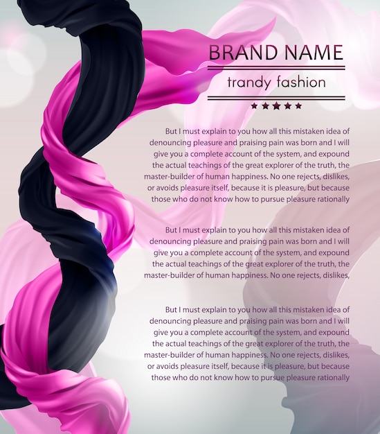 Fashion banner with purple and black flying silk fabric. Background with two pieces of flowing