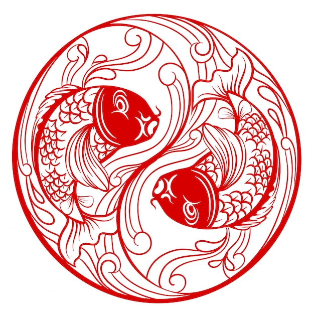 Free Vector fashion chinese ying yang with fish