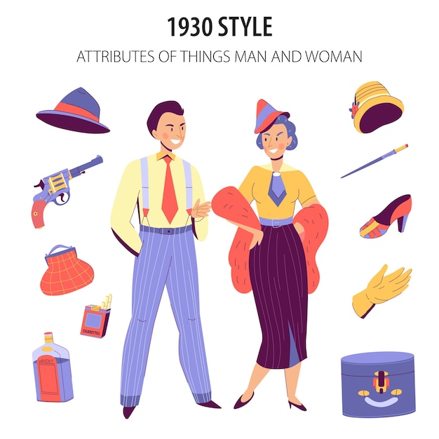 Free Vector fashion couple dressed in 1930s style illustration