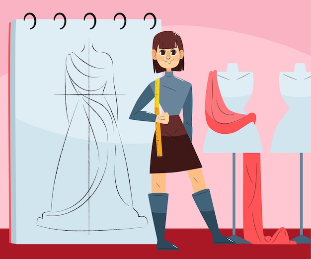 Free Vector fashion designer illustration with woman in the studio