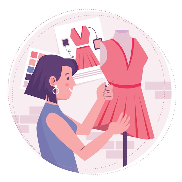 Free Vector fashion designer woman sewing a dress