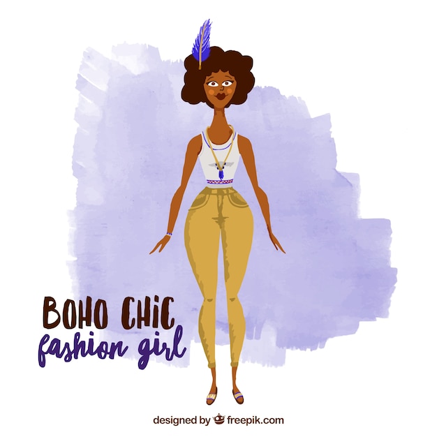 Free Vector fashion girl with a cute outfit in boho style