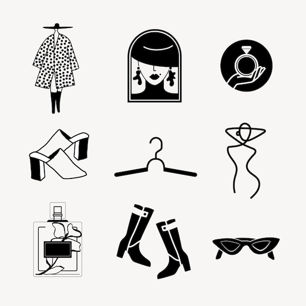 Free Vector fashion logo elements, black and white vector sticker design set