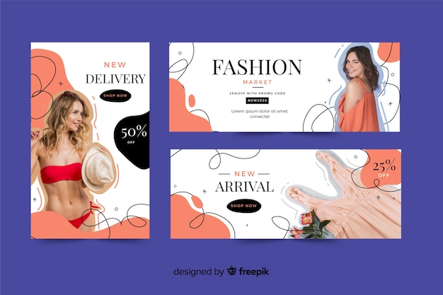 Free Vector fashion sale banner collection with photo