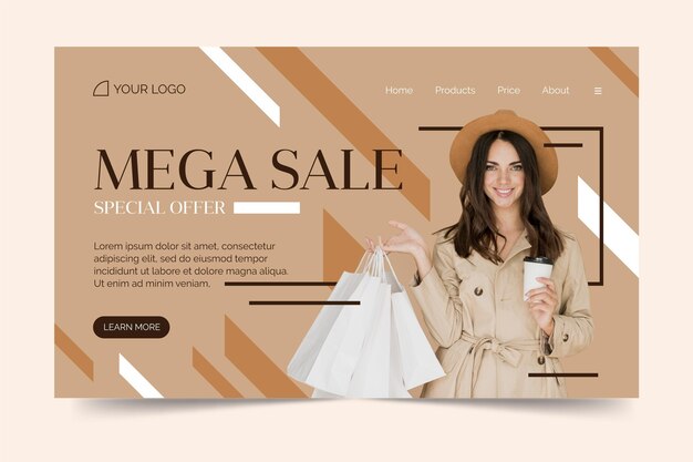 Fashion sale landing page with photo of woman