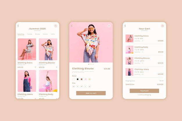 Free vector fashion shopping app interface