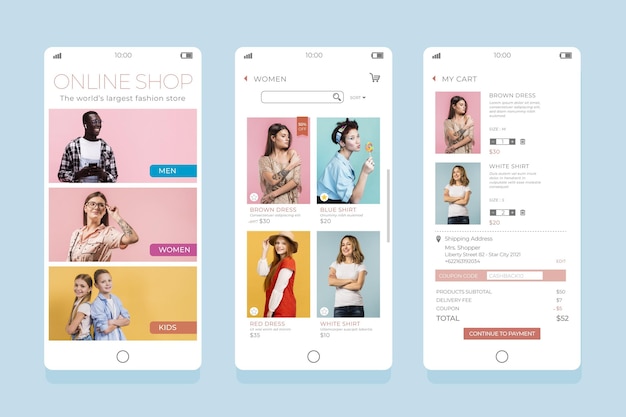 Free vector fashion shopping app interface