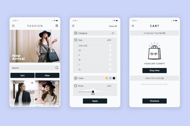 Fashion shopping app interface