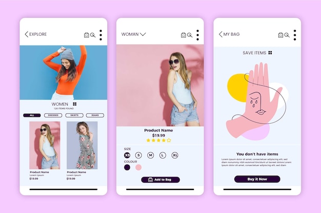 Free vector fashion shopping app set