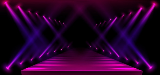 Free Vector fashion show runway with neon purple lights