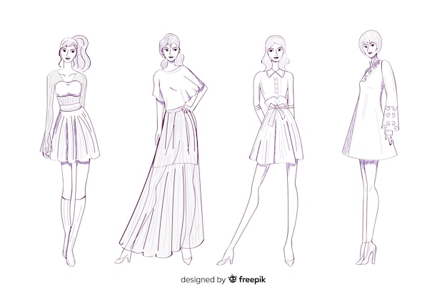 Fashion sketch collection with models