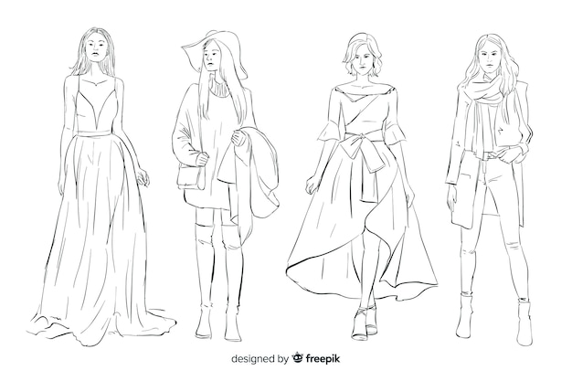 Fashion sketch collection with models