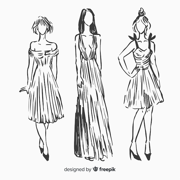 Fashion sketch collection with models