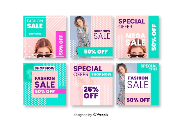 Free Vector fashion social media sales banners collection