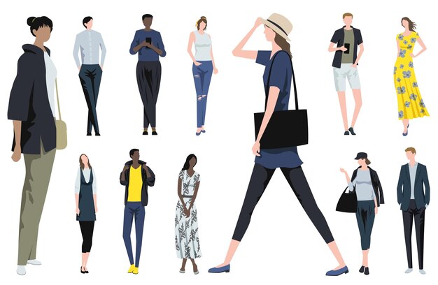 Fashionable People Vector Flat Illustration Set Isolated On A White Background.