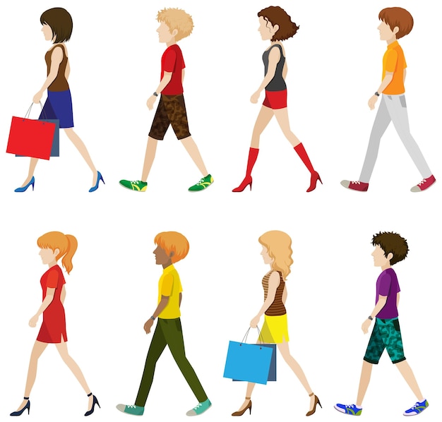 Fashionable people walking without faces