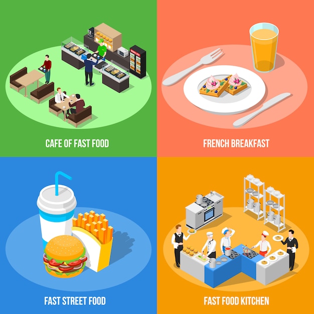 Fast Food 2x2 Isometric Design Concept 