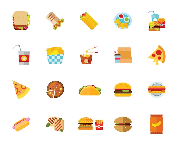 Fast food icon set