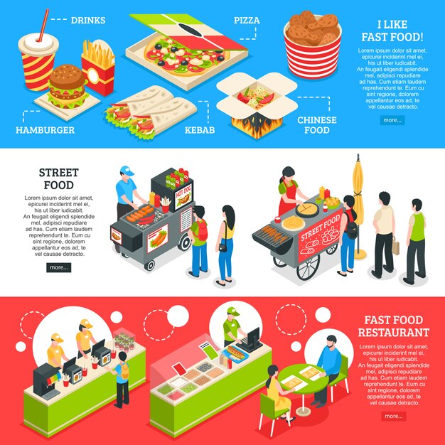 Fast Food Isometric Banners Set