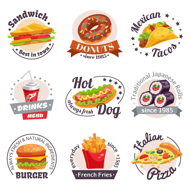 Free Vector fast food labels set