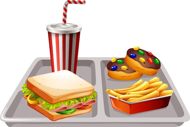 Fast food meal set on white background