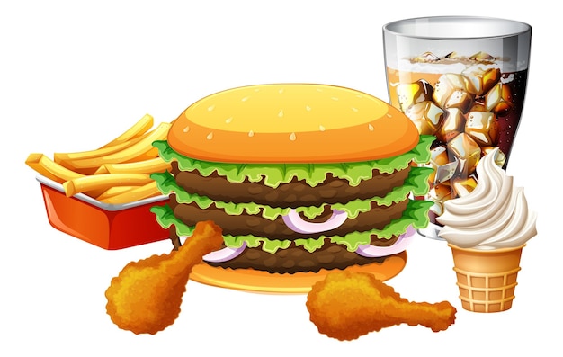 Free Vector fast food meal set on white background