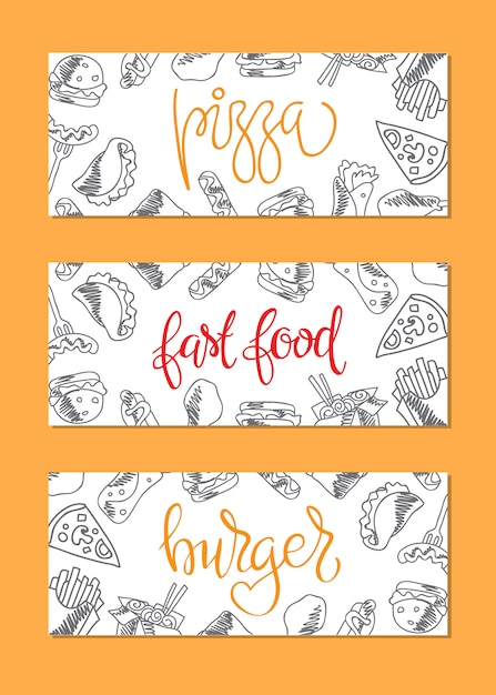 Free Vector fast food menu. set of icons on the background. french fries, hamburger, sweet potato fries