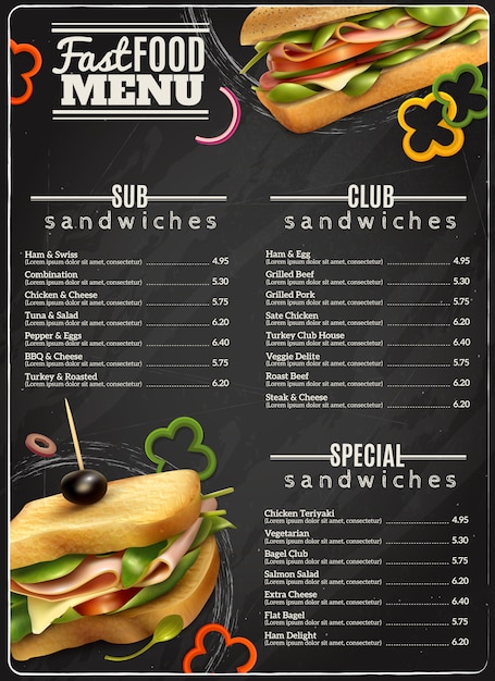 Fast Food Sandwiches Menu Advertisement Poster