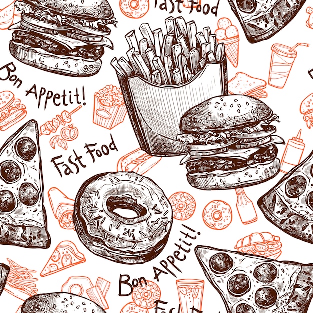 Free Vector fast food seamless pattern