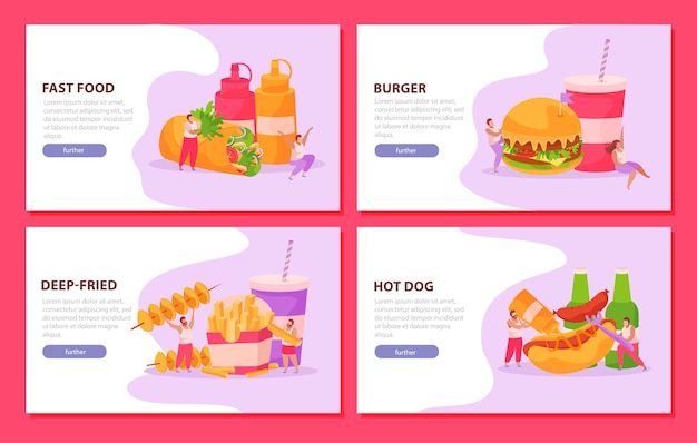 Fast food set of four horizontal banners