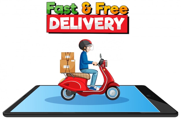 Fast and free delivery logo with bike man or courier