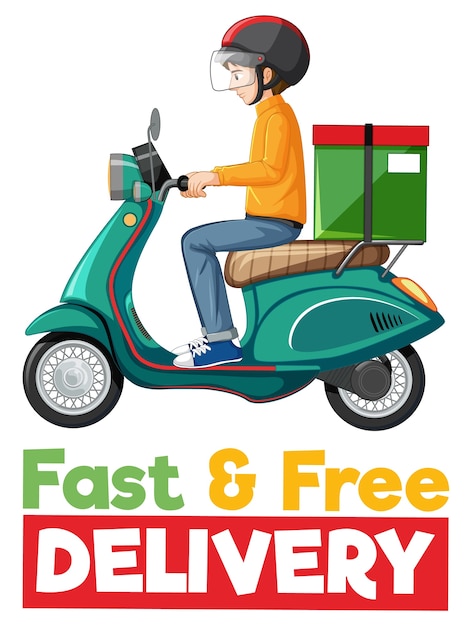 Fast and free delivery logo with bike man or courier