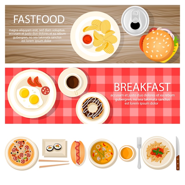 Free Vector fastfood banners set with food