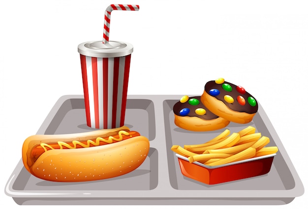 Free Vector fastfood and soft drink on tray