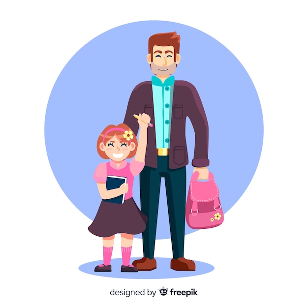 Free Vector father and daughter in the back to school