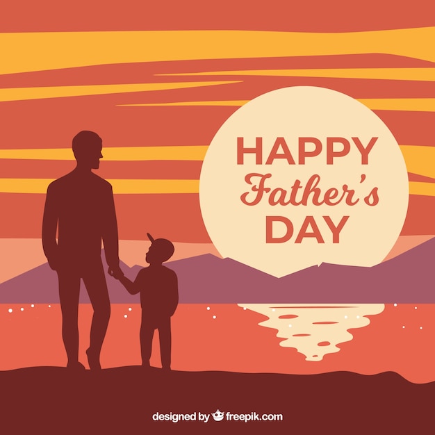 Free vector father's day background with family watching the sunset