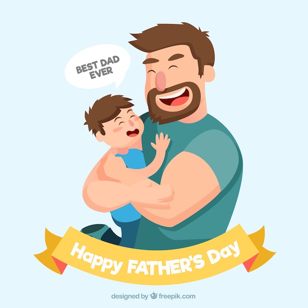 Father's day background with happy family in flat style