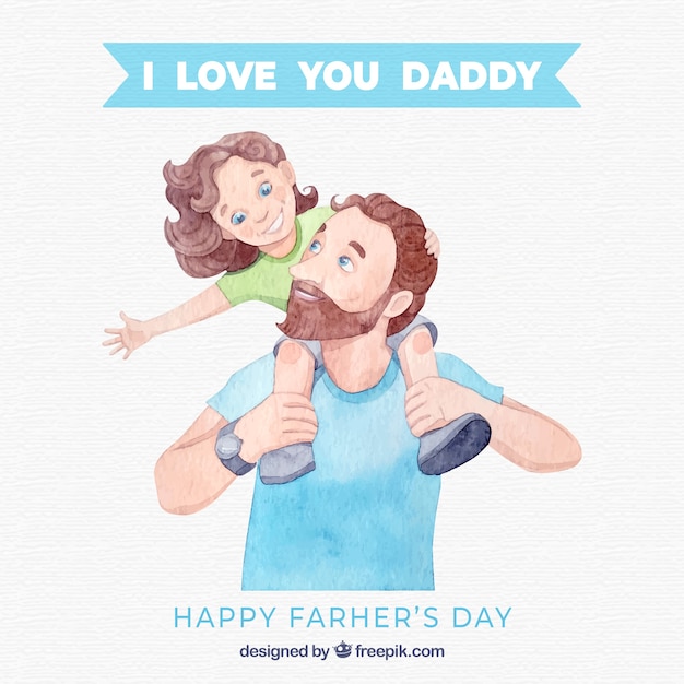 Free Vector father's day background with happy family in watercolor style