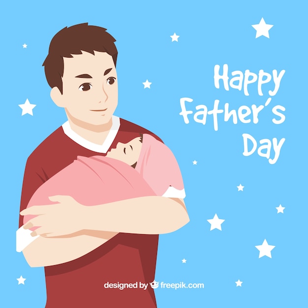 Father's day background with man embracing his baby