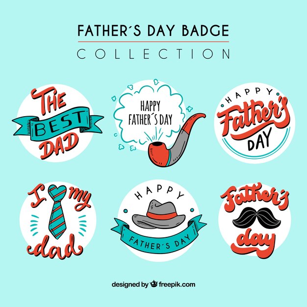 Father's day badges collection in hand drawn style